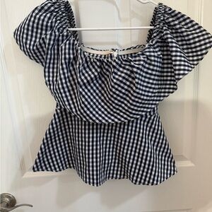 Boston Proper Navy Checkered Blouse casual